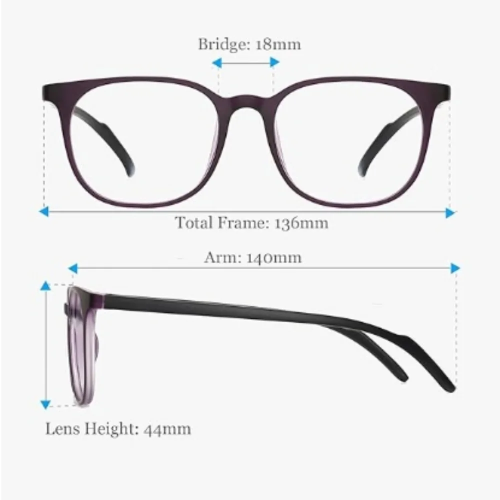 Blue Light Blocking Anti Eyestrain Lens Eyeglasses UV400 Purple Frame